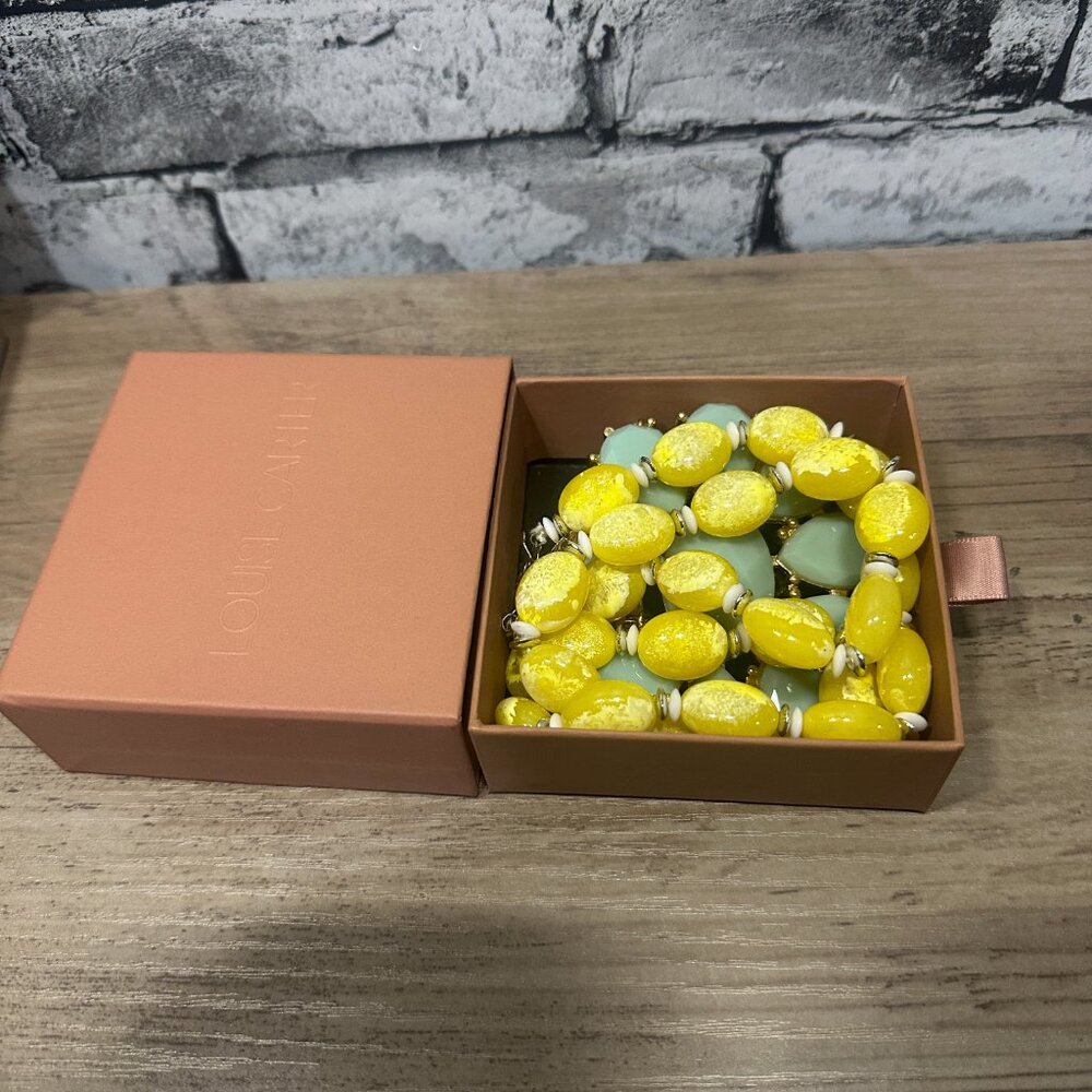EUC Louise Carter Set Of Beaded Gemstone Necklaces In Box (Yellow & Turquoise)